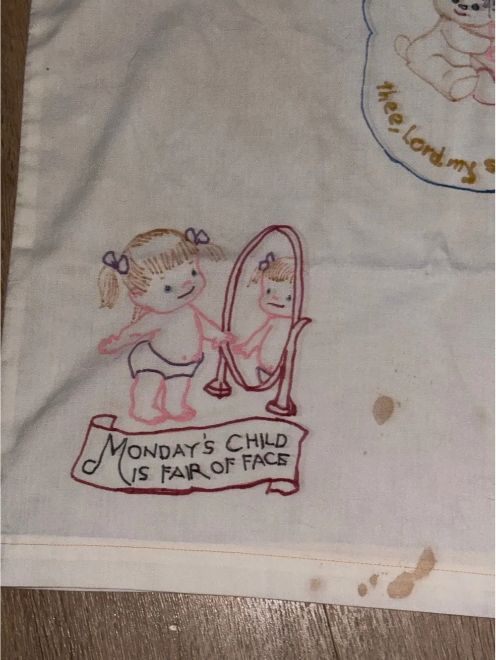 Vintage Monday’s Child Stamped Embroidery Pillowcase D76